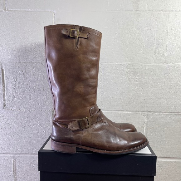 John Varvatos Brown Leather Tall Motorcycle Harness Riding Boots Men's 11 US